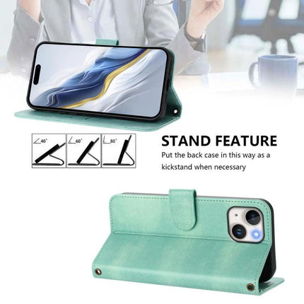 Retro Leather Wallet Phone Case With Card Slots in teal showing stand feature and card slots, TPU and PU leather protective folio