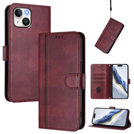 Retro Leather Wallet Phone Case With Card Slots in burgundy PU leather with card slots, magnetic clasp and kickstand