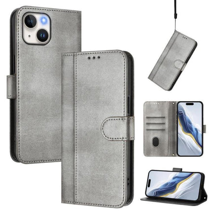 Retro Leather Wallet Phone Case With Card Slots in vintage gray showing card slots, magnetic clasp, camera access and stand function