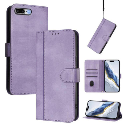 Retro Leather Phone Case With Card Storage in lavender suede-style wallet with 2–3 card slots, kickstand and wrist strap