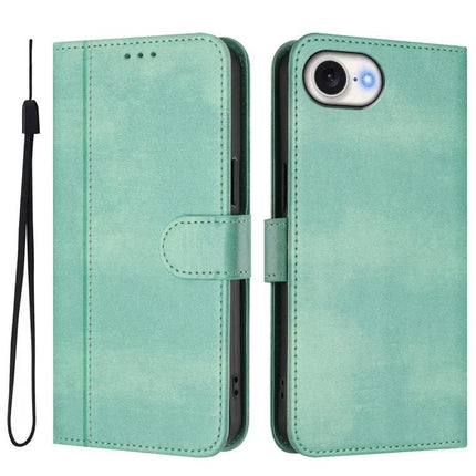 Retro Leather Phone Case for Everyday Protection in mint green wallet style with card slots, kickstand and wrist strap