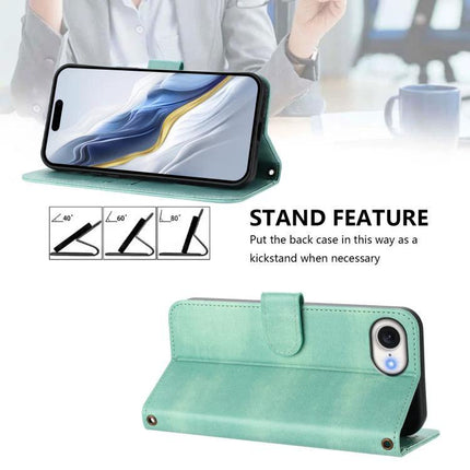 Retro Leather Phone Case for Everyday Protection with kickstand, card slots and TPU core in mint green shown propped for hands-free viewing