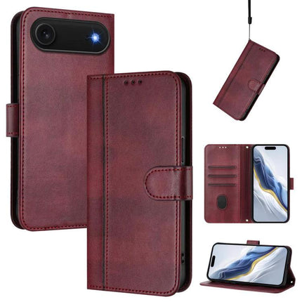 Leather Phone Case With Card Storage For Everyday Carry in burgundy PU leather wallet case with card slots, cash pocket, and kickstand