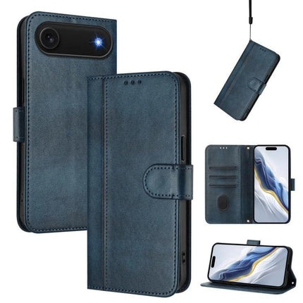 Leather Phone Case With Card Storage For Everyday Carry slim blue PU leather wallet case with TFU shell, card slots, cash pocket, stand and wrist strap