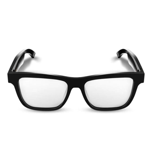Bluetooth Glasses for Everyday Listening and Travel Assistance in black frame showing integrated speakers for calls and music