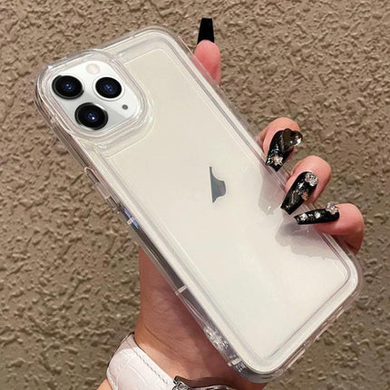 Essential Phone Case for iPhone Everyday Protection clear TPU slim full-coverage case showing back of iPhone held in hand