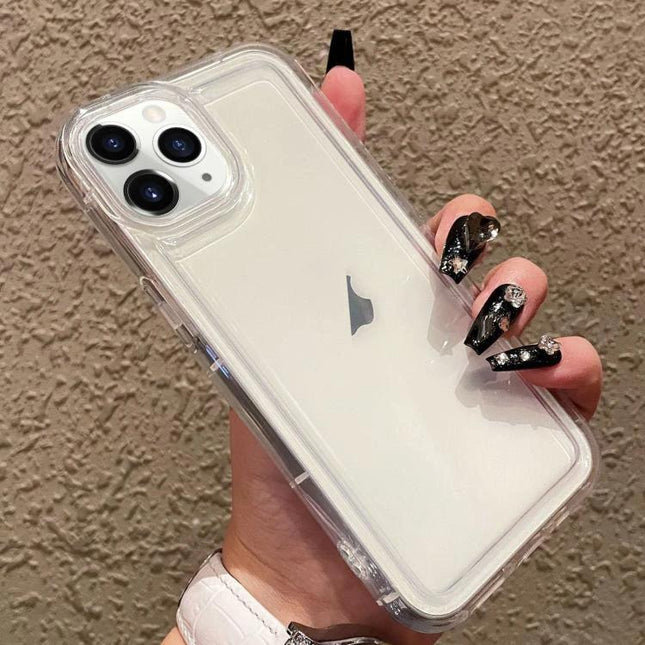 Essential Phone Case for iPhone Everyday Protection clear TPU slim full-coverage case showing back of iPhone held in hand