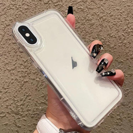 Essential Phone Case for iPhone Everyday Protection - clear TPU full-coverage case on white iPhone held in hand