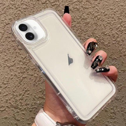 Protective Phone Case For Everyday Handling clear TPU full-body phone case shown on white iPhone held in hand, impact-resistant travel protection