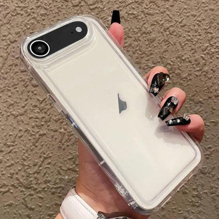 Protective Phone Case For Everyday Handling clear TPU full-body case shown on white phone held in hand with black embellished nails