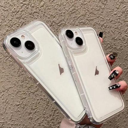 Protective Phone Case For Everyday Handling clear TPU full-body phone case shown on two white phones, slim impact-resistant travel protection