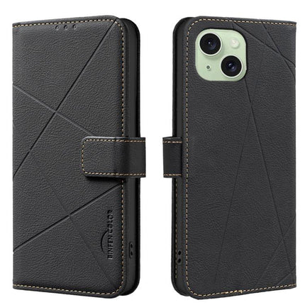 Geometric Pattern Leather Wallet Case For Everyday Carry black PU leather wallet phone case with card slots and magnetic clasp