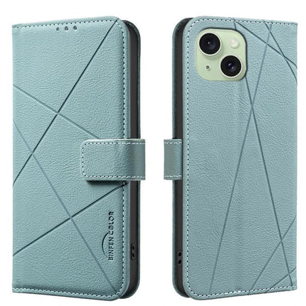 Geometric Pattern Leather Wallet Case For Everyday Carry in teal PU leather wallet phone case with card slots and magnetic closure
