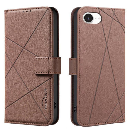 Geometric Leather Phone Case For Everyday Protection in brown genuine leather wallet-style cover with geometric stitching