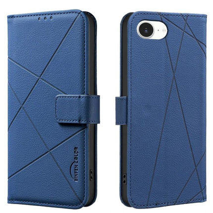 Geometric Leather Phone Case For Everyday Protection - blue genuine leather wallet-style phone case with minimalist geometric stitching