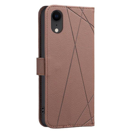 Phone Case With Card Holder For Everyday Errands - rose brown PU leather folio with card slots and TPU shell, geometric stitch design, protective flip cover
