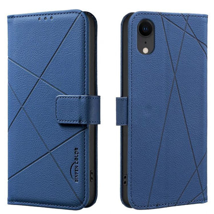 Phone Case With Card Holder For Everyday Errands in blue PU leather with geometric stitching, three card slots and cash compartment