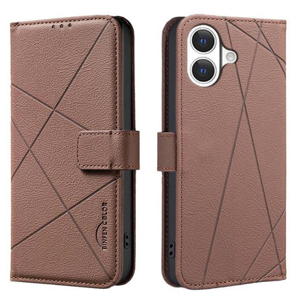 Geometric Leather Phone Case For Everyday Protection in brown genuine leather wallet style with geometric stitching and magnetic clasp