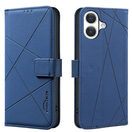 Geometric Leather Phone Case For Everyday Protection in blue genuine leather wallet style with geometric stitching