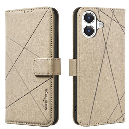 Geometric Leather Phone Case For Everyday Protection in natural beige leather with slim folio design and geometric stitching