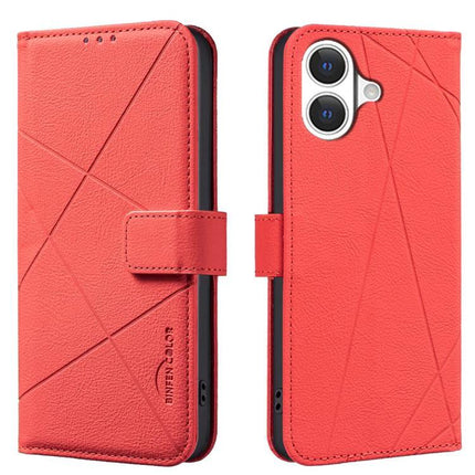 Geometric Leather Phone Case For Everyday Protection in coral red genuine leather wallet style with geometric stitching and magnetic closure