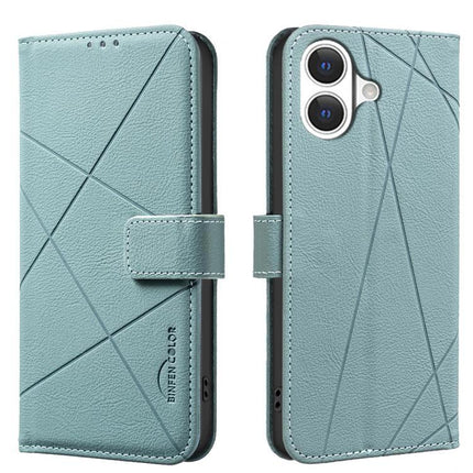 Geometric Leather Phone Case For Everyday Protection in light teal genuine leather wallet-style cover with diagonal geometric stitching