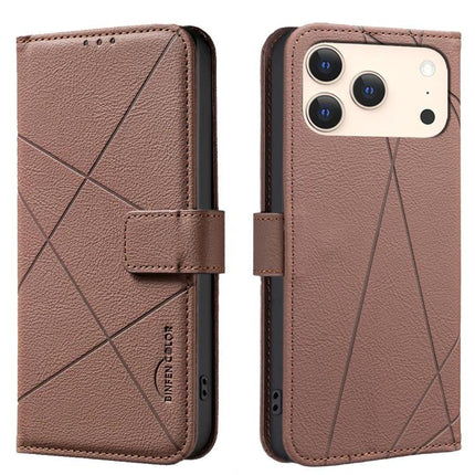 Geometric Leather Phone Case For Everyday Protection - brown genuine leather wallet case with minimalist geometric stitching