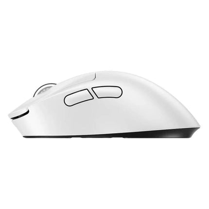 Logitech G Pro X Superlight 2 DEX Wireless Gaming Mouse white side view showing ergonomic shape and side buttons for esports precision
