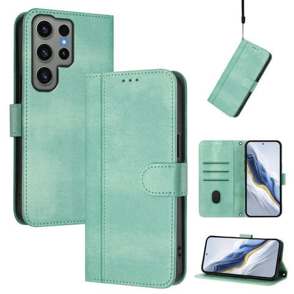 Line Splicing Buckle Leather Wallet Case For Galaxy Series mint green wallet phone case with card slots, cash pocket, magnetic buckle and kickstand