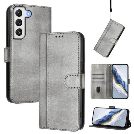 Line Splicing Buckle Retro Leather Phone Case Wallet For Galaxy S21 gray retro TPU PU leather wallet case with cards kickstand and wrist strap