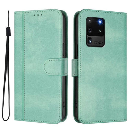 Line Splicing Buckle Retro Leather Phone Case For Galaxy S Series mint green wallet case with TPU corner protection and card slot