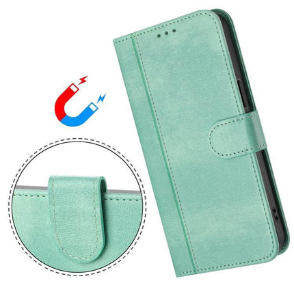 Line Splicing Buckle Retro Leather Phone Case For Galaxy S Series - mint green PU leather wallet case with TPU corners and card slot