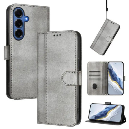 Line Splicing Buckle Retro Leather Wallet Case For Galaxy S26 Plus 5G S25 Edge