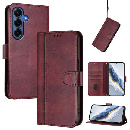 Line Splicing Buckle Retro Leather Wallet Case For Galaxy S26 Plus 5G S25 Edge