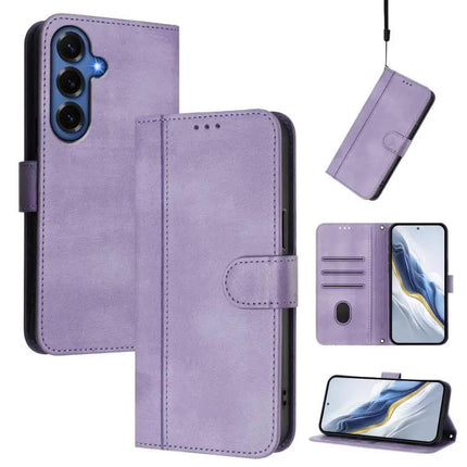 Line Splicing Buckle Retro Leather Wallet Case For Galaxy S26 Plus 5G S25 Edge