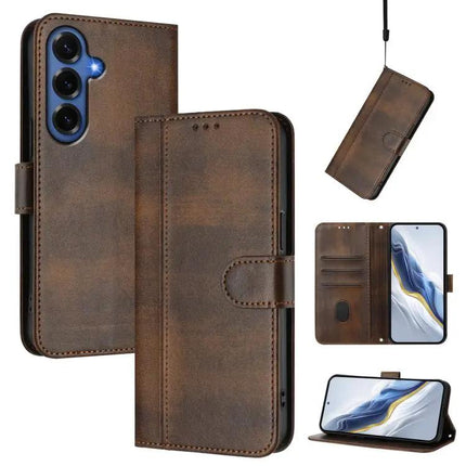 Line Splicing Buckle Retro Leather Wallet Case For Galaxy S26 Plus 5G S25 Edge