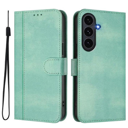 Line Splicing Buckle Retro Leather Wallet Case For Galaxy S26 Plus 5G S25 Edge