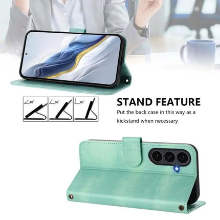 Line Splicing Buckle Retro Leather Wallet Case For Galaxy S26 Plus 5G S25 Edge