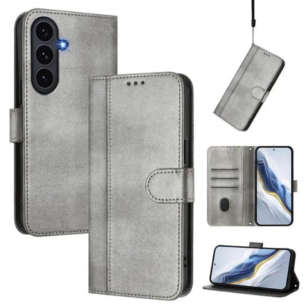 Line Splicing Buckle Retro Leather Wallet Case For Galaxy S26 Plus 5G S25 Edge