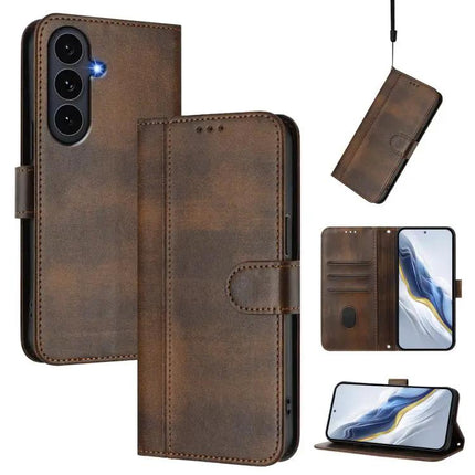 Line Splicing Buckle Retro Leather Wallet Case For Galaxy S26 Plus 5G S25 Edge