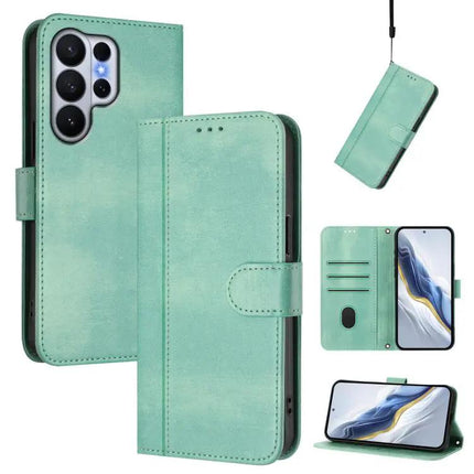 Line Splicing Buckle Retro Leather Wallet Case For Galaxy S26 Plus 5G S25 Edge