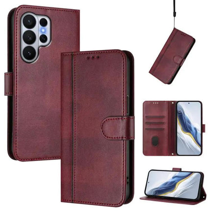 Line Splicing Buckle Retro Leather Wallet Case For Galaxy S26 Plus 5G S25 Edge
