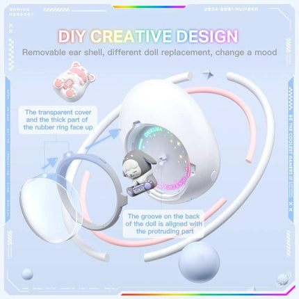 Onikuma Wireless Earbuds With Interchangeable Doll Charms white pink transparent charging case and removable doll charms