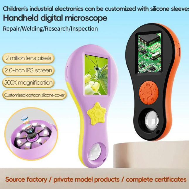 Children's Handheld Digital Microscope for Daily Exploration - 500X magnification, 2MP sensor, built-in screen for kids' science and outdoor discovery