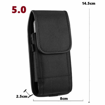 Universal Vertical Outdoor Phone Waist Bag for Up to 7-Inch Phones - black durable nylon vertical waist pouch with flap closure and belt loop