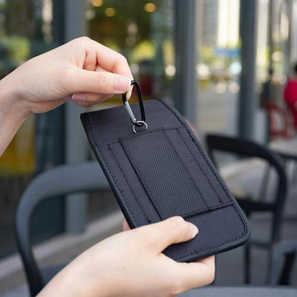 Universal Vertical Outdoor Phone Waist Bag for Up to 7-Inch Phones - black nylon vertical waist bag with carabiner and hands-free strap