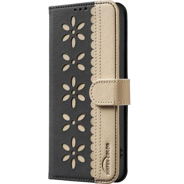 Splicing Color Hollow Flower RFID Leather Case For Galaxy S21 Series 5G