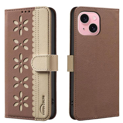 Leather Phone Case With Card And Cash Storage For Daily Errands Compact Wallet Alternative Everyday Use - brown PU leather folio with floral cutouts and card slots