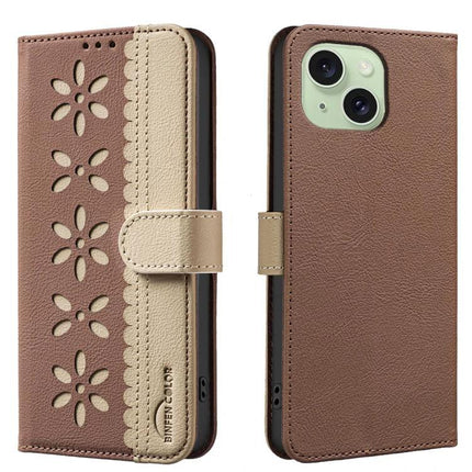 Protective Leather Phone Case With Card Storage For Everyday Use - brown PU leather wallet phone case with floral cutouts and card slot