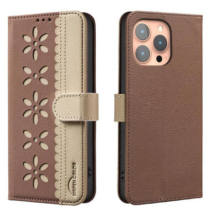 Protective Leather Phone Case With Card Storage For Everyday Use - brown PU leather wallet case with floral cutouts and magnetic clasp
